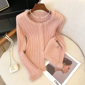 2023 new autumn and winter pure desire sweet and spicy design niche pink long-sleeved sweater sweater tops for women