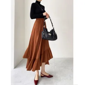 2023 Spring Autumn and Summer New Winter Sweater Brown Mid-Length Irregular Fishtail Pleated Skirt for Women T3483