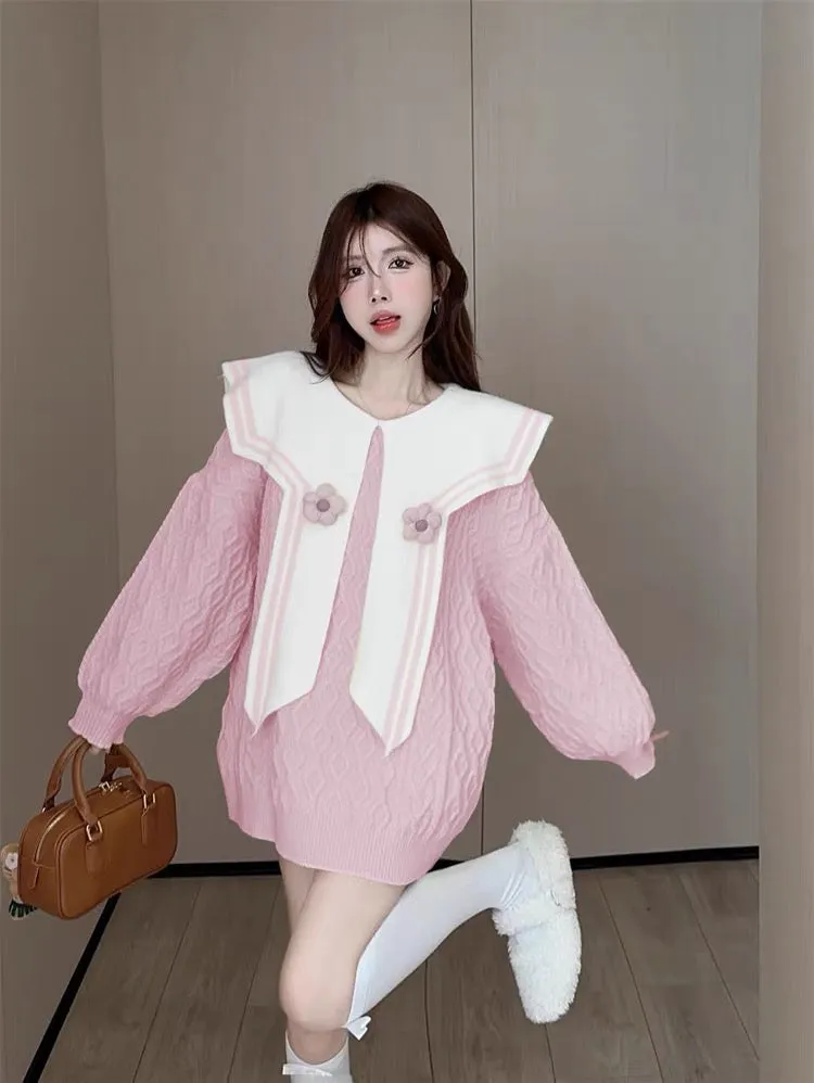 Artistic Raw Milk Good Sweater Women's Design Three-dimensional Flower Loose Pullover Niche Chic Top Early Autumn New Style