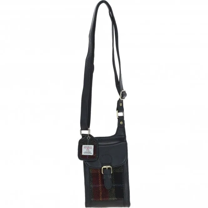 Ashwood Leather & Harris Tweed elegance Crossbody Bag Black/Green/Red: TW-20-07-BR