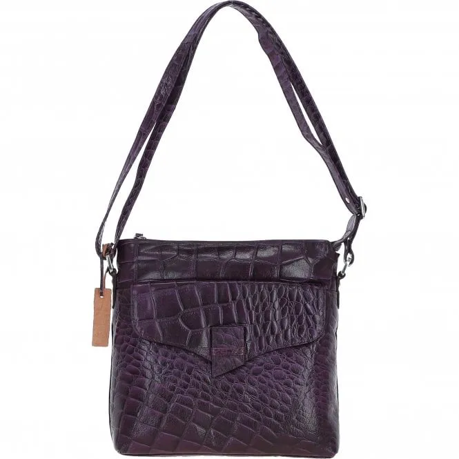 Ashwood Leather Croc-embossed Crossbody X Shoulder Bag for Woman Purple: 79651