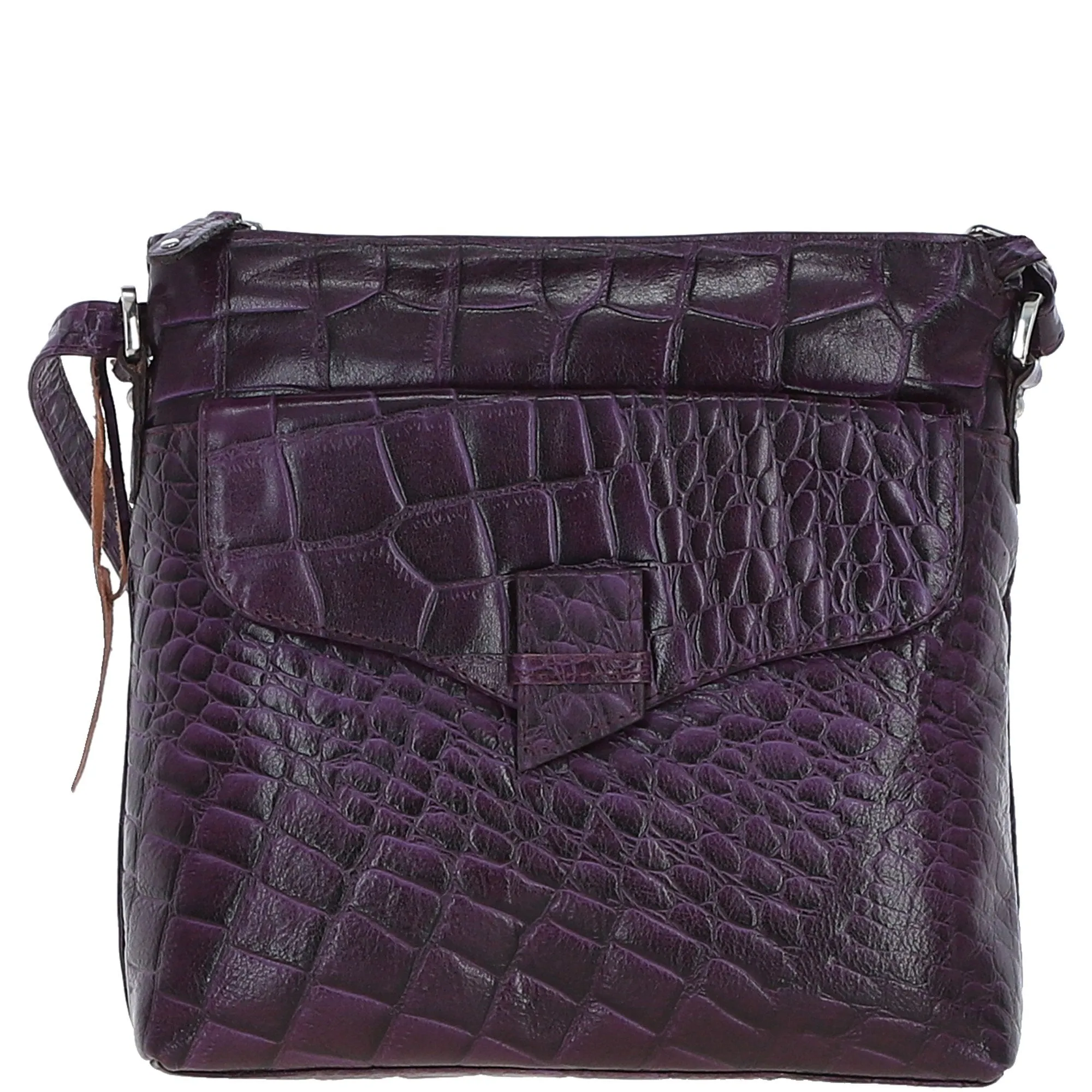 Ashwood Leather Croc-embossed Crossbody X Shoulder Bag for Woman Purple: 79651