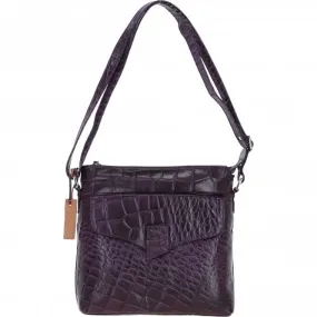 Ashwood Leather Croc-embossed Crossbody X Shoulder Bag for Woman Purple: 79651