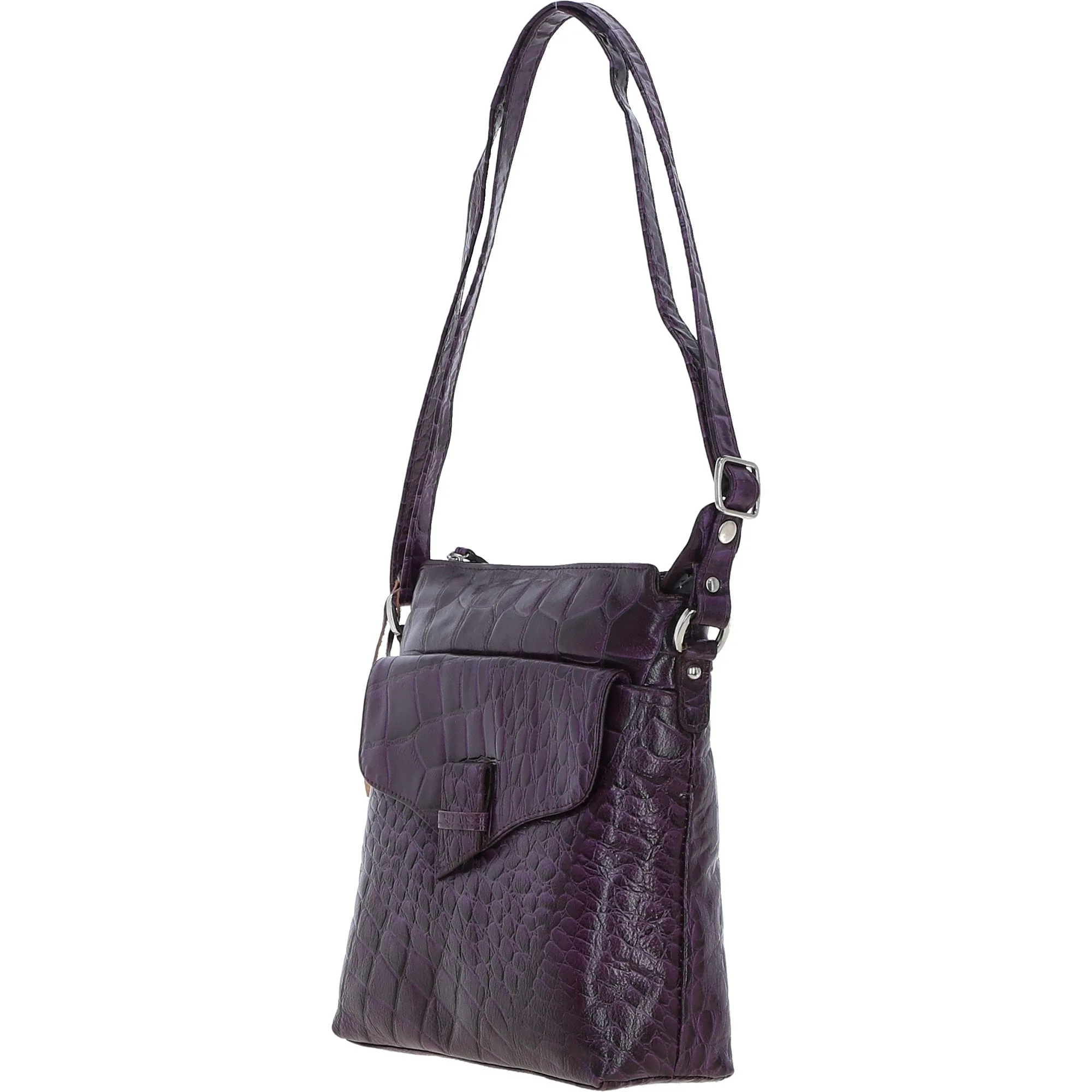 Ashwood Leather Croc-embossed Crossbody X Shoulder Bag for Woman Purple: 79651