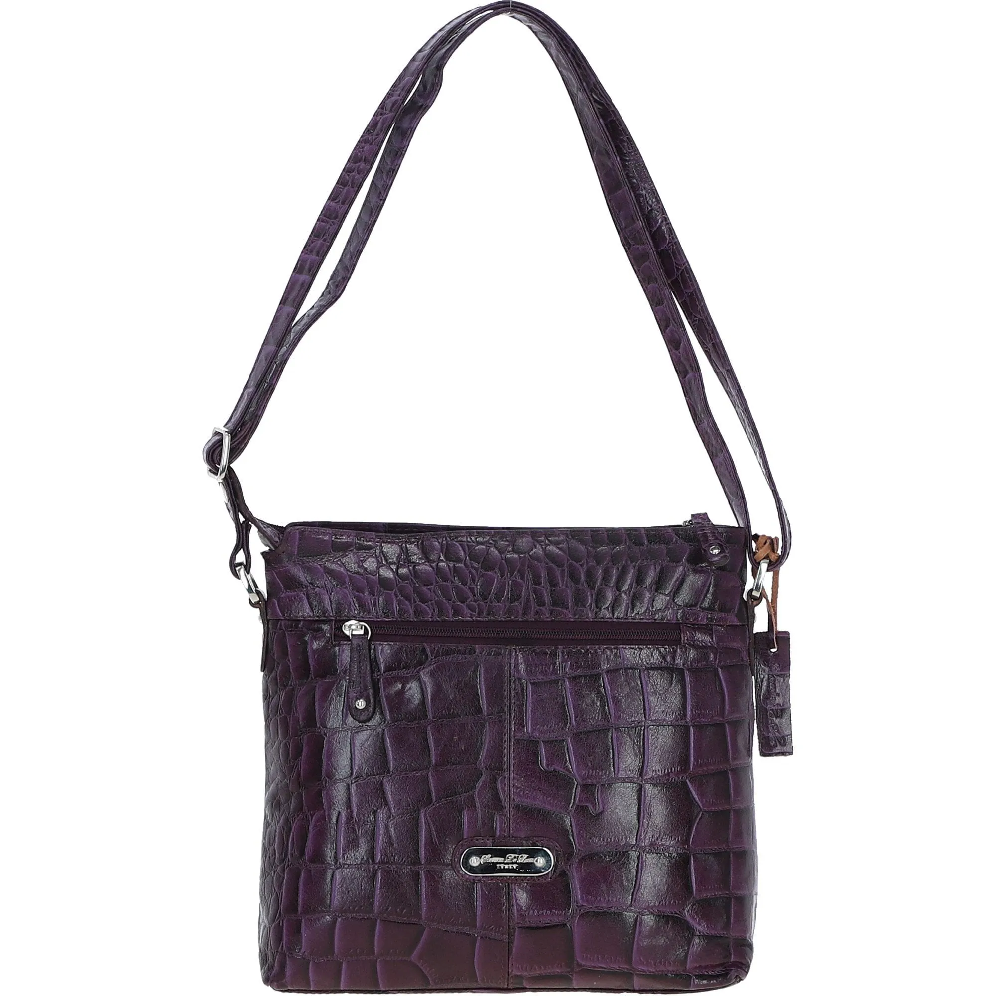 Ashwood Leather Croc-embossed Crossbody X Shoulder Bag for Woman Purple: 79651