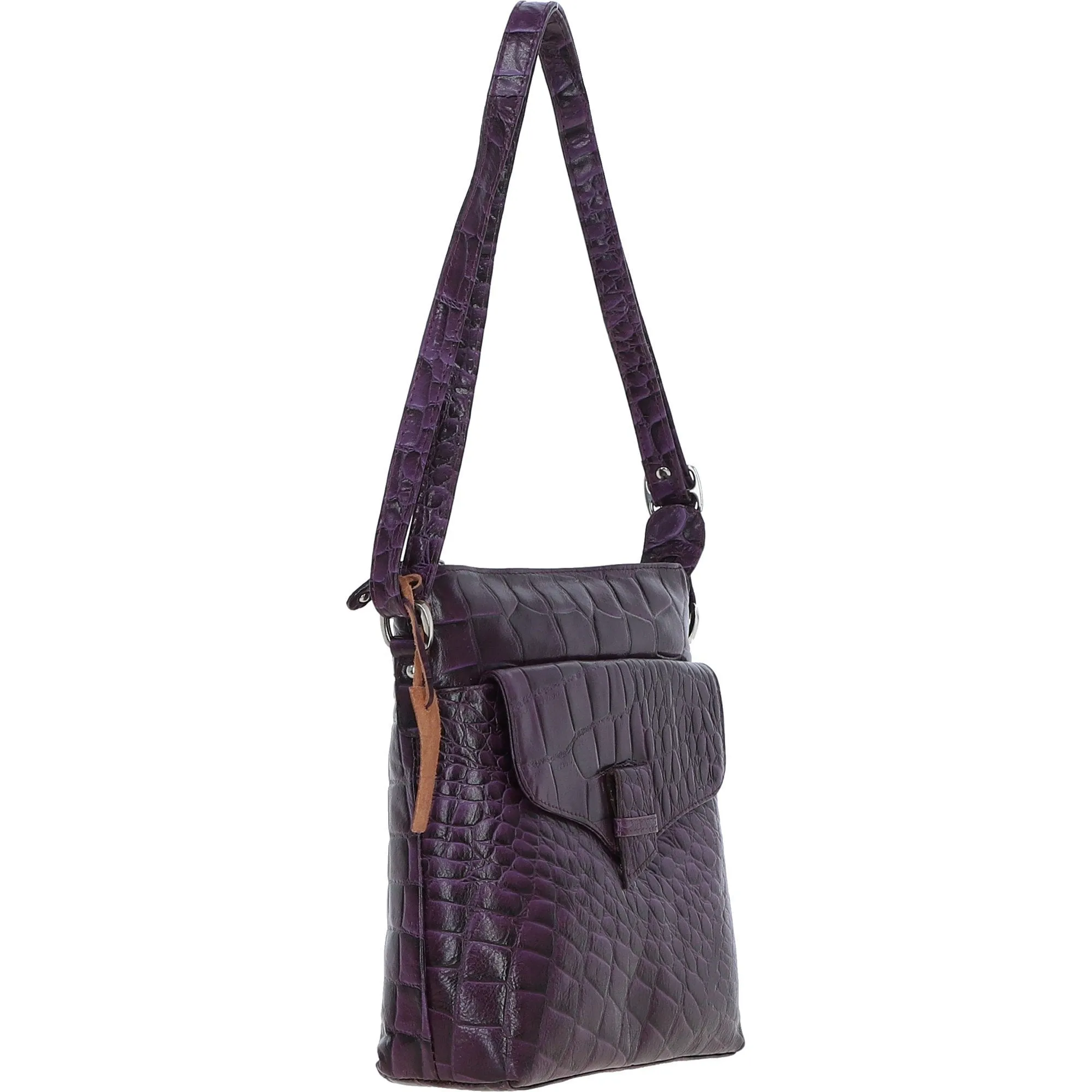 Ashwood Leather Croc-embossed Crossbody X Shoulder Bag for Woman Purple: 79651