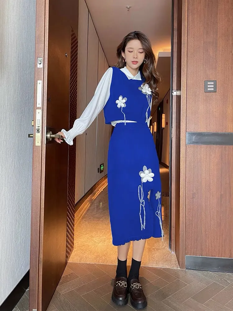 Autumn 2023 new style light mature style Yujie suit Hong Kong flavor small fragrance salt style early autumn sweater skirt two-p