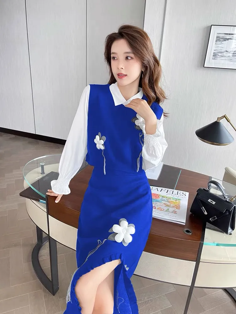 Autumn 2023 new style light mature style Yujie suit Hong Kong flavor small fragrance salt style early autumn sweater skirt two-p