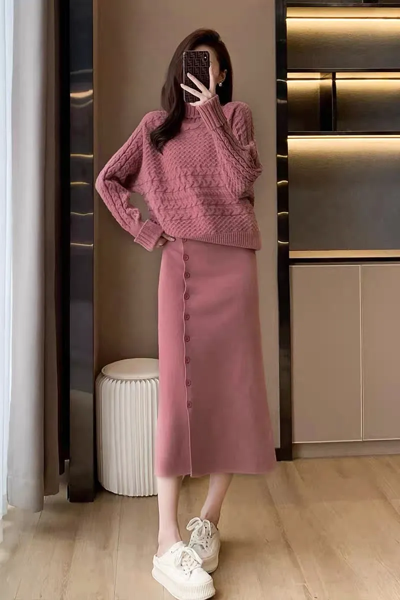 Autumn clothing 2022 new style small fragrance suit skirt women's high-end suit turtleneck sweater knitted skirt two-piece set