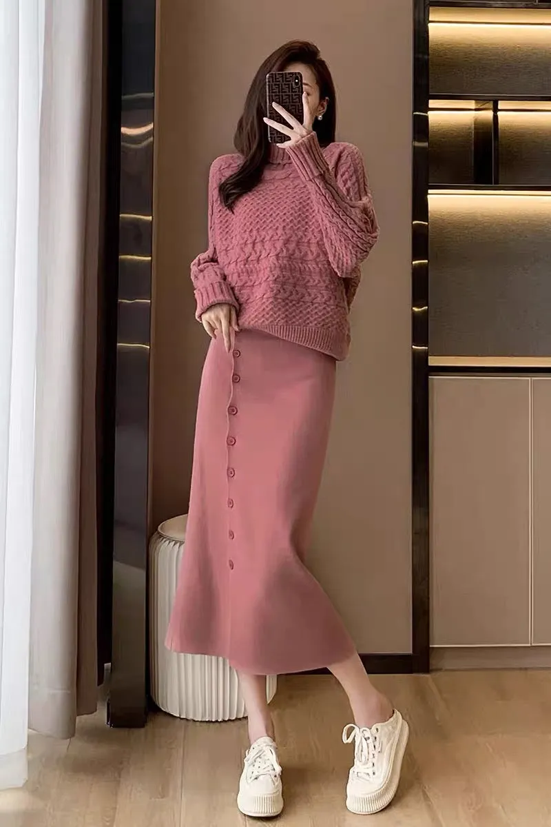 Autumn clothing 2022 new style small fragrance suit skirt women's high-end suit turtleneck sweater knitted skirt two-piece set