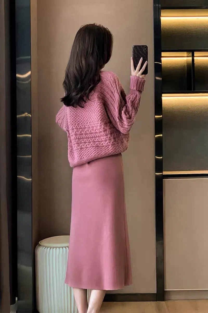 Autumn clothing 2022 new style small fragrance suit skirt women's high-end suit turtleneck sweater knitted skirt two-piece set