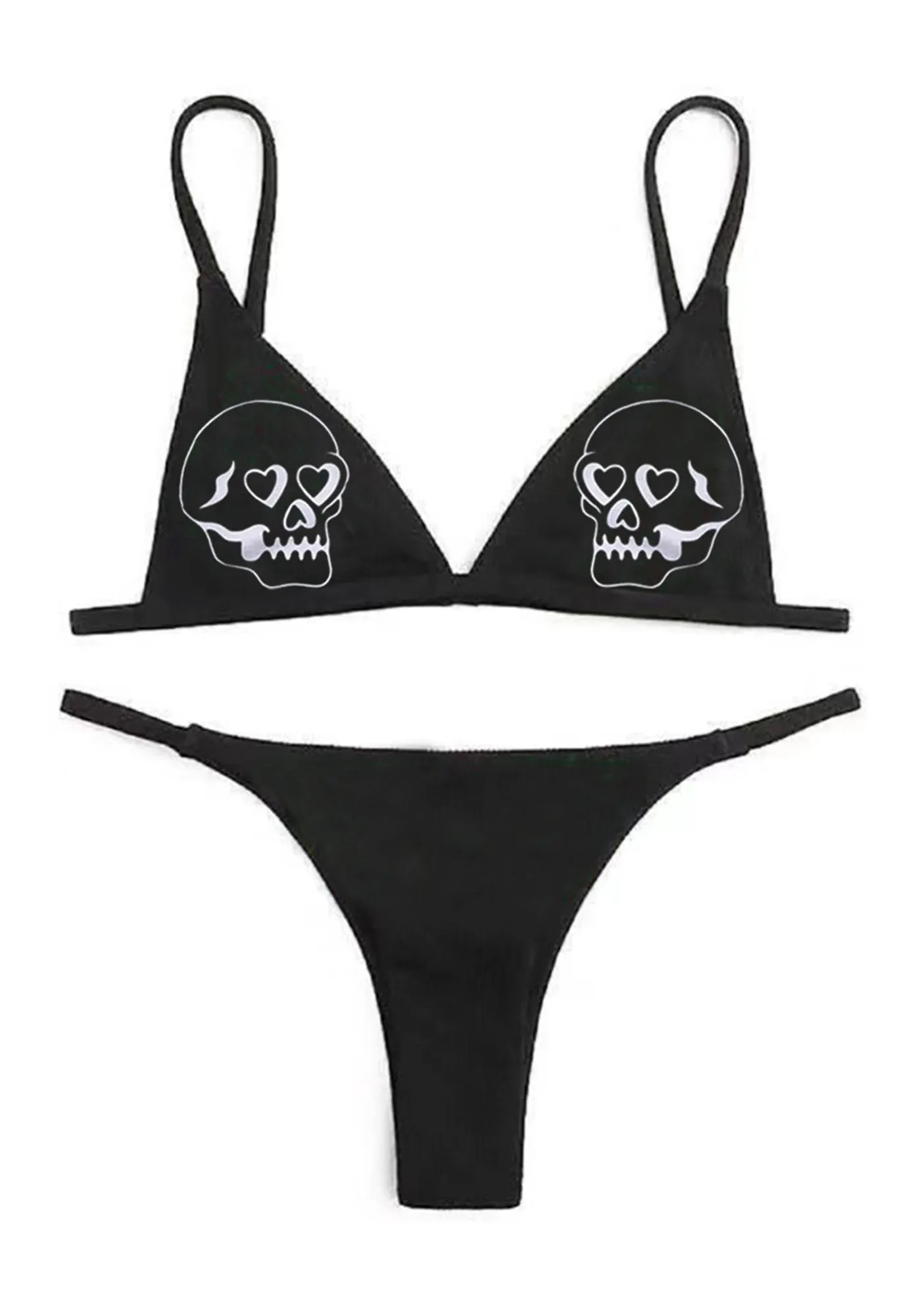 Black Double Skulls Bikini Set