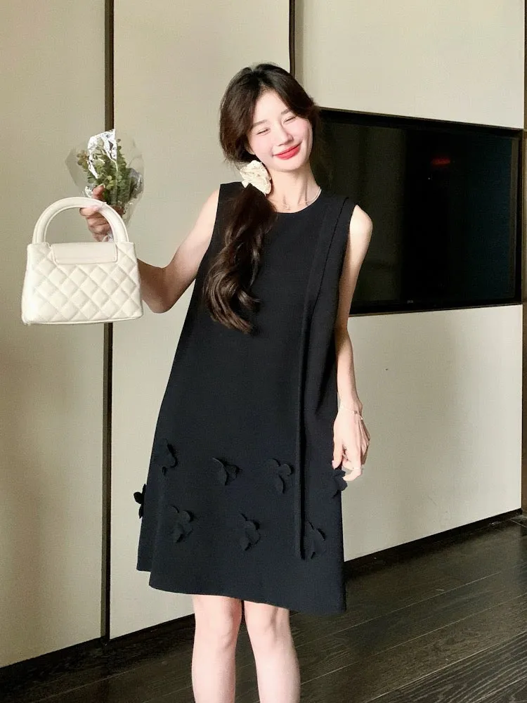 Black sleeveless vest dress for women summer 2024 new style French style high-end sense of gold style miu series a-line skirt