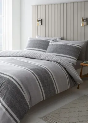 Catherine Lansfield Textured Banded Stripe Duvet Cover