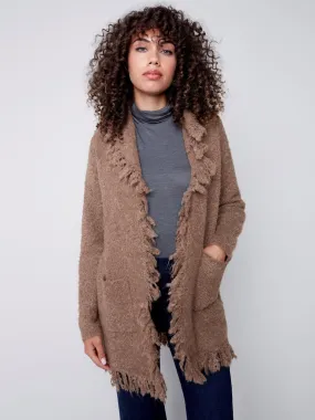 Charlie B Boucle Cardigan With Fringed Shawl Neck