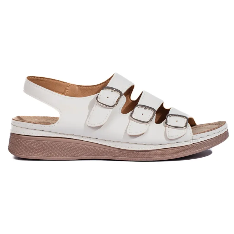 Comfortable white sandals with a low wedge