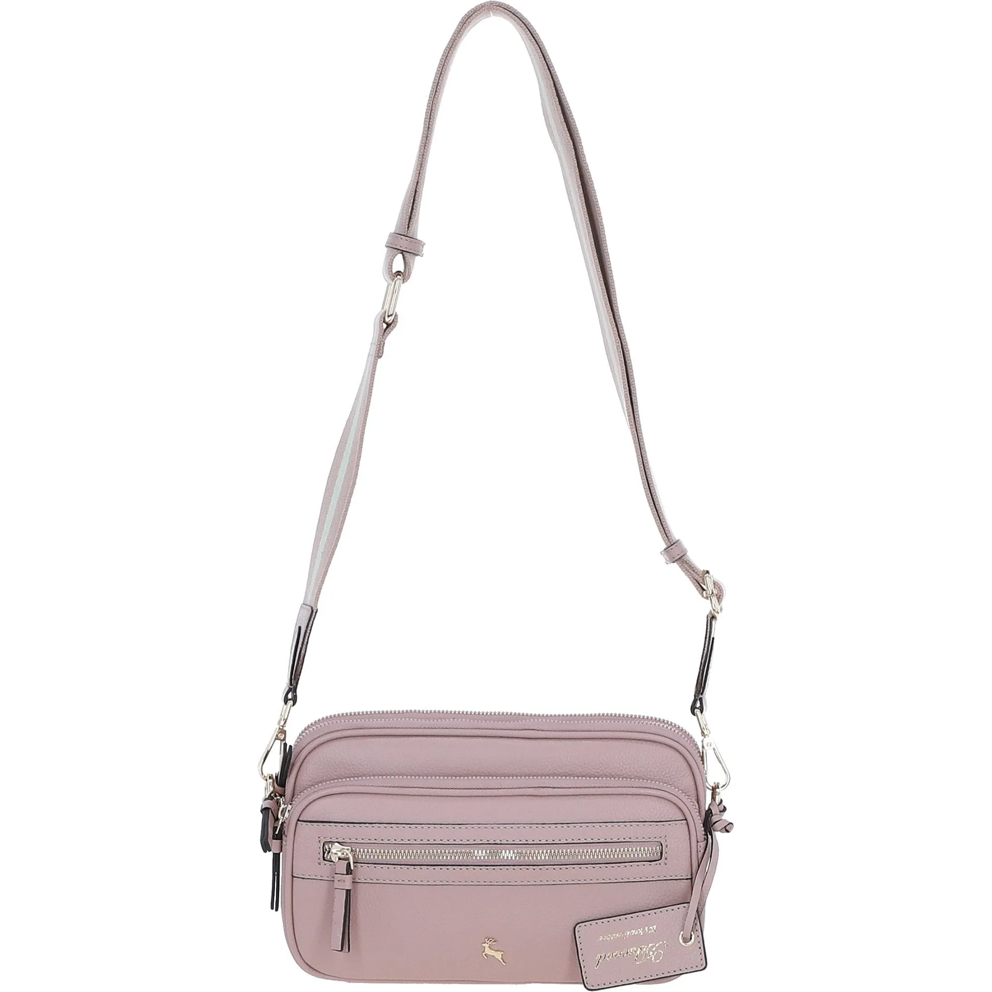 Compact Twin Zip Ashwood Leather Crossbody Bag Wood Rose: X-35