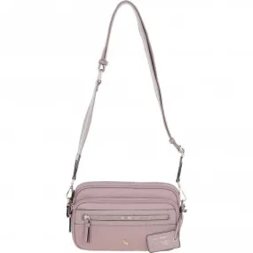 Compact Twin Zip Ashwood Leather Crossbody Bag Wood Rose: X-35