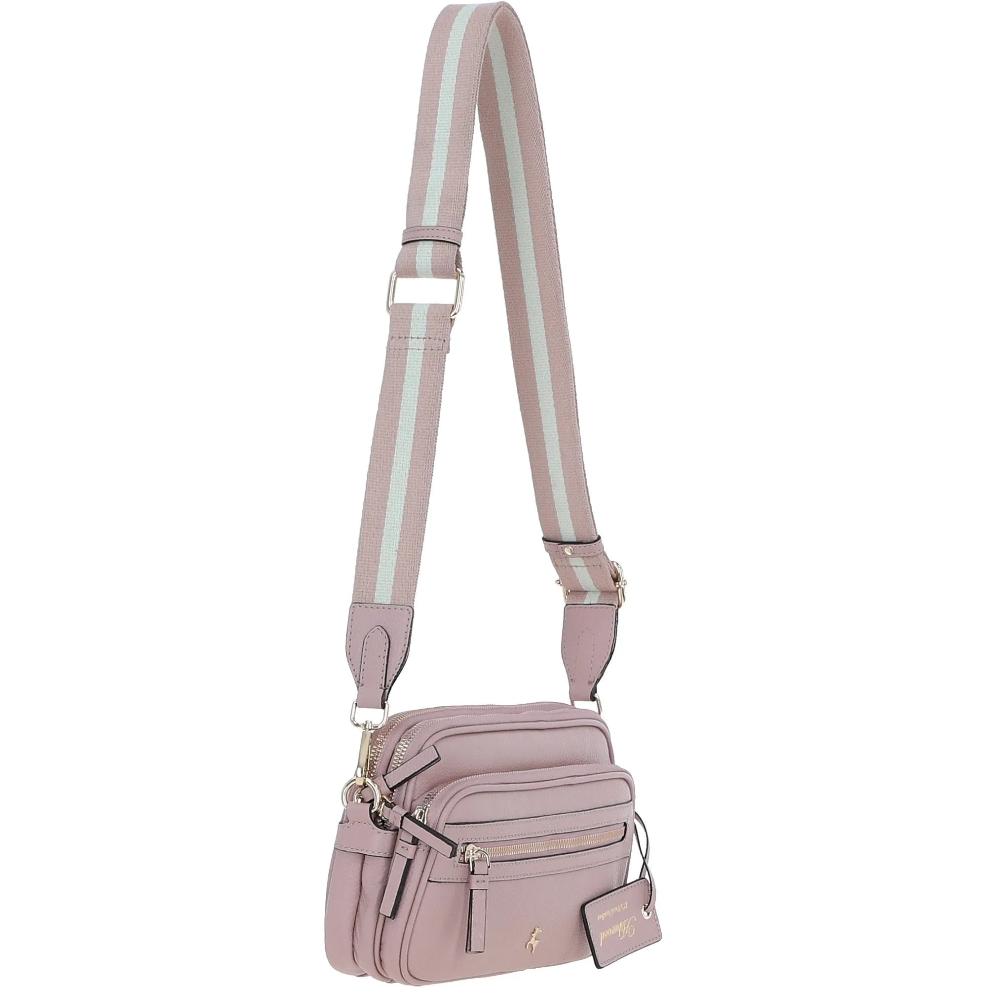 Compact Twin Zip Ashwood Leather Crossbody Bag Wood Rose: X-35