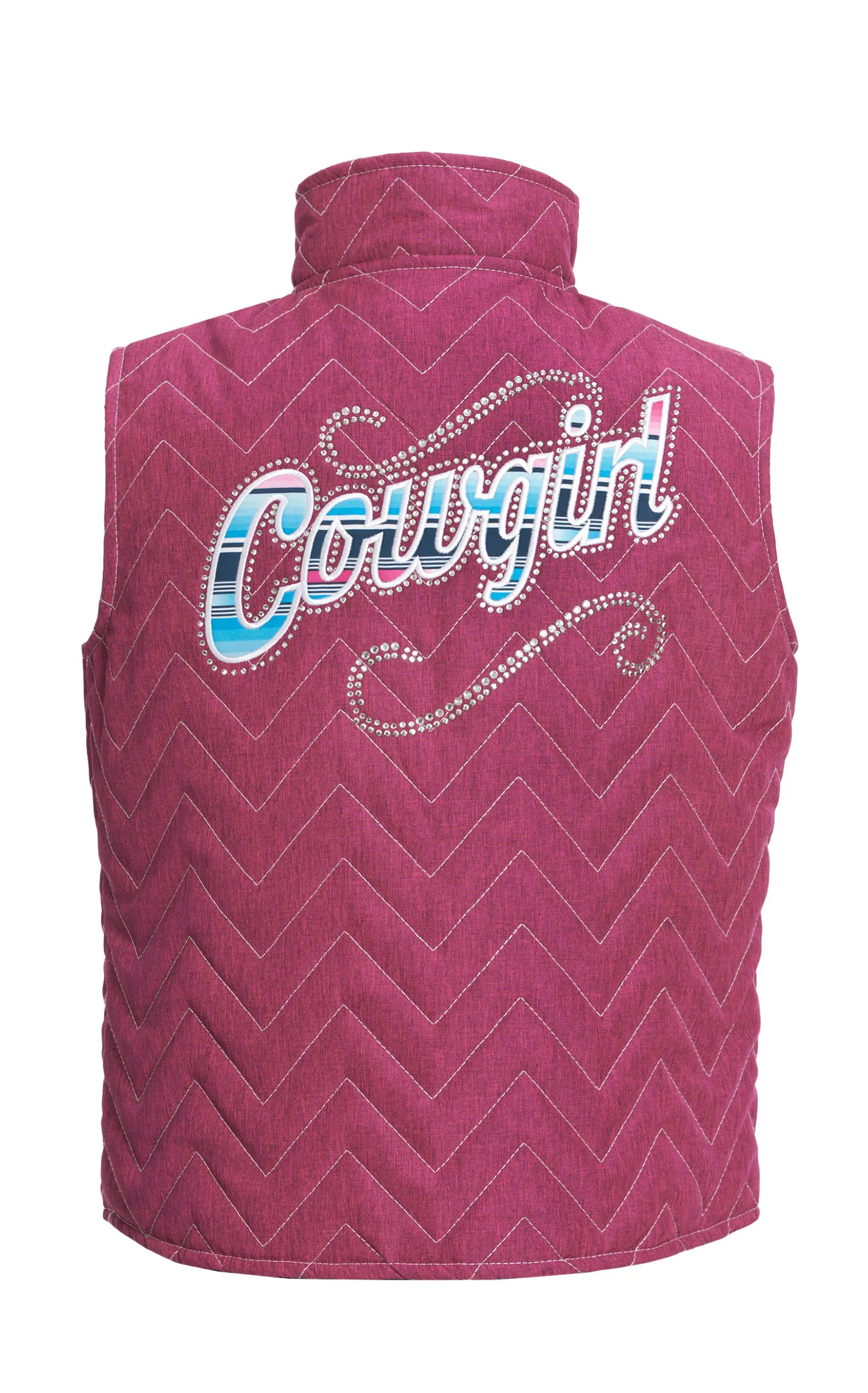 Cowgirl Hardware Girl's Fuchsia Zig-Zag Quilted Serape & Bling Logo Back Vest