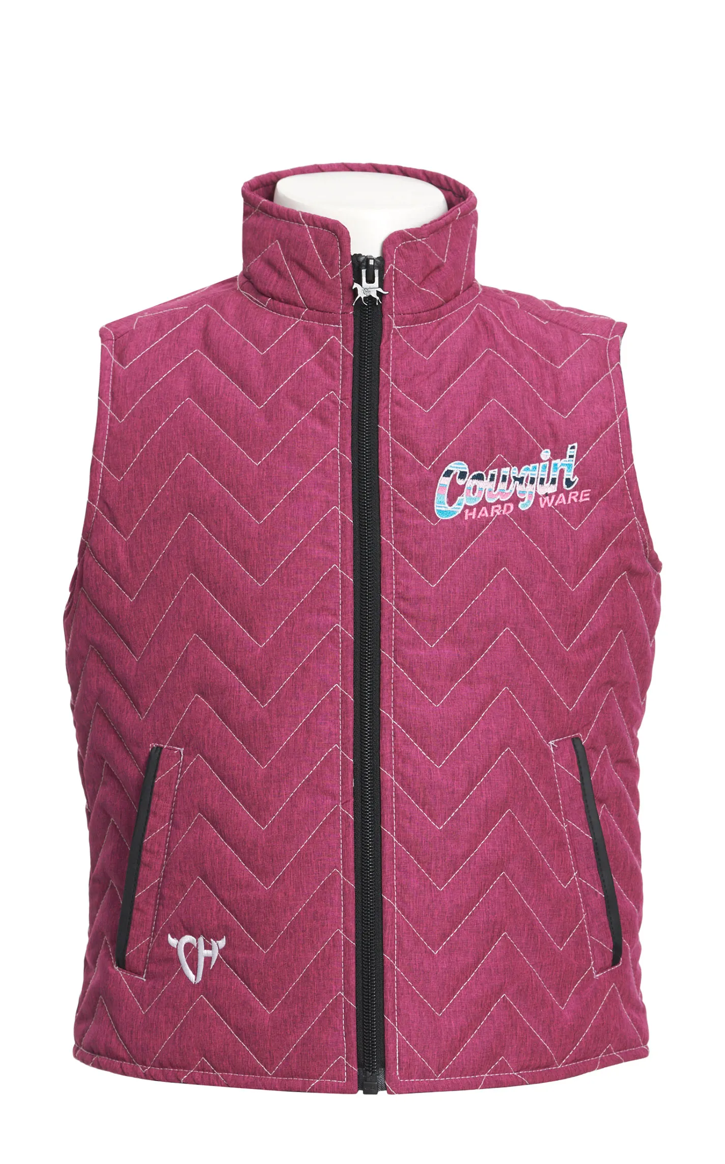 Cowgirl Hardware Girl's Fuchsia Zig-Zag Quilted Serape & Bling Logo Back Vest