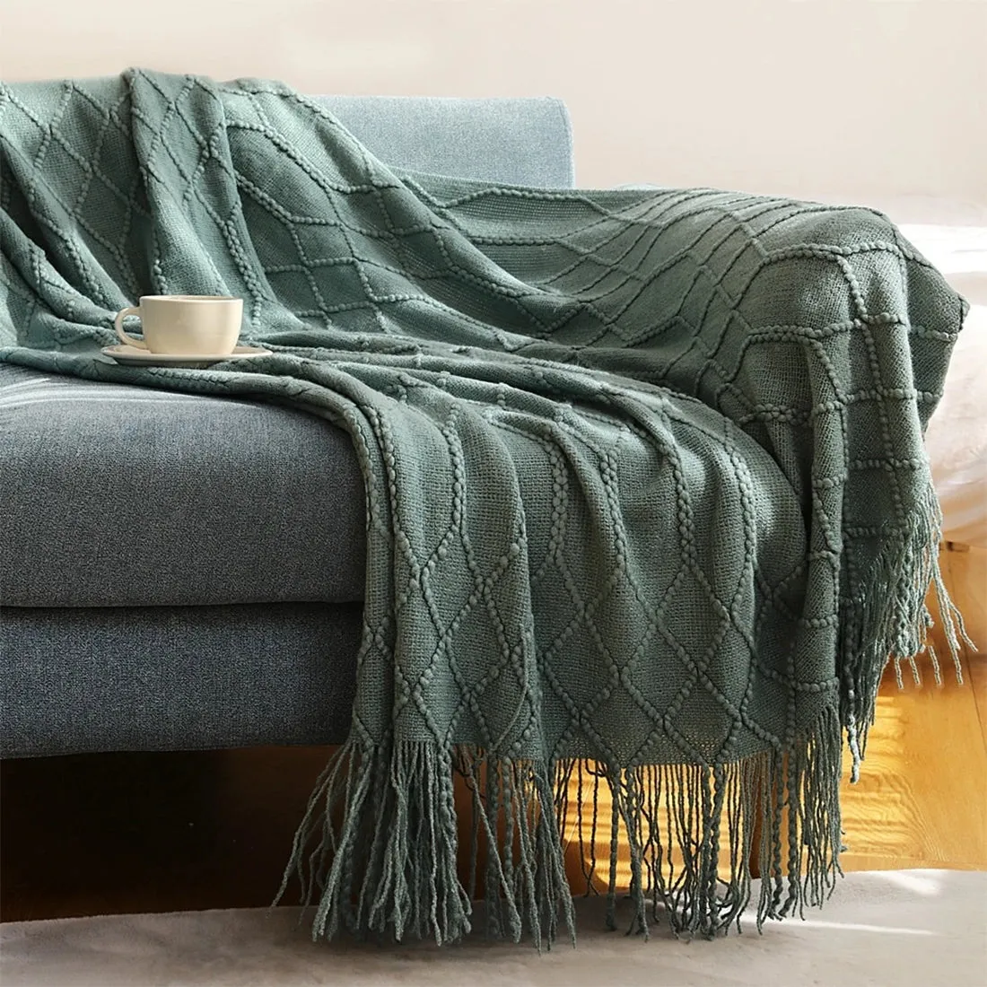 Diamond Knit Throw Blanket 50x60 - Eucalyptus-