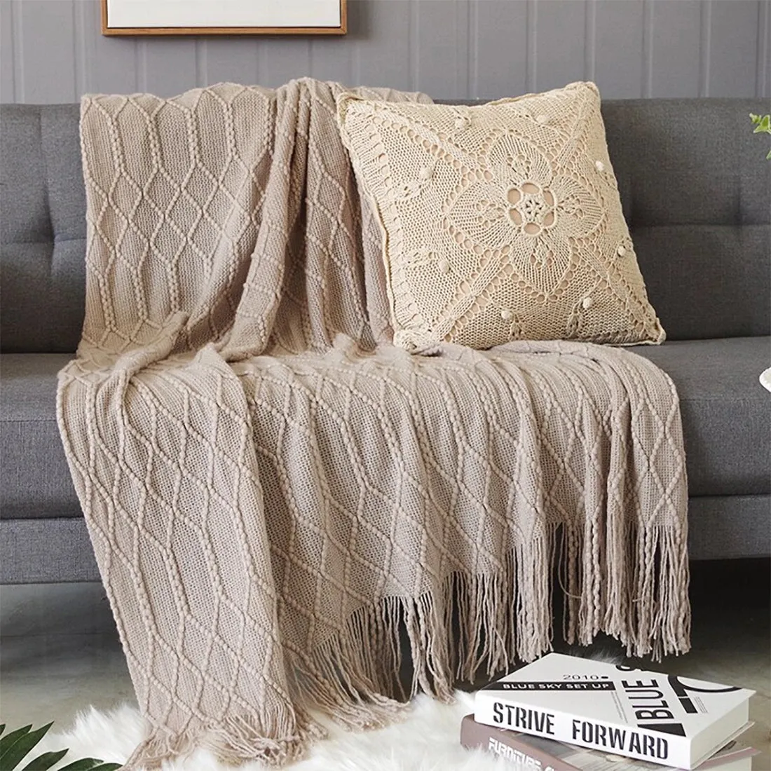 Diamond Knit Throw Blanket 50x60 - Taupe-