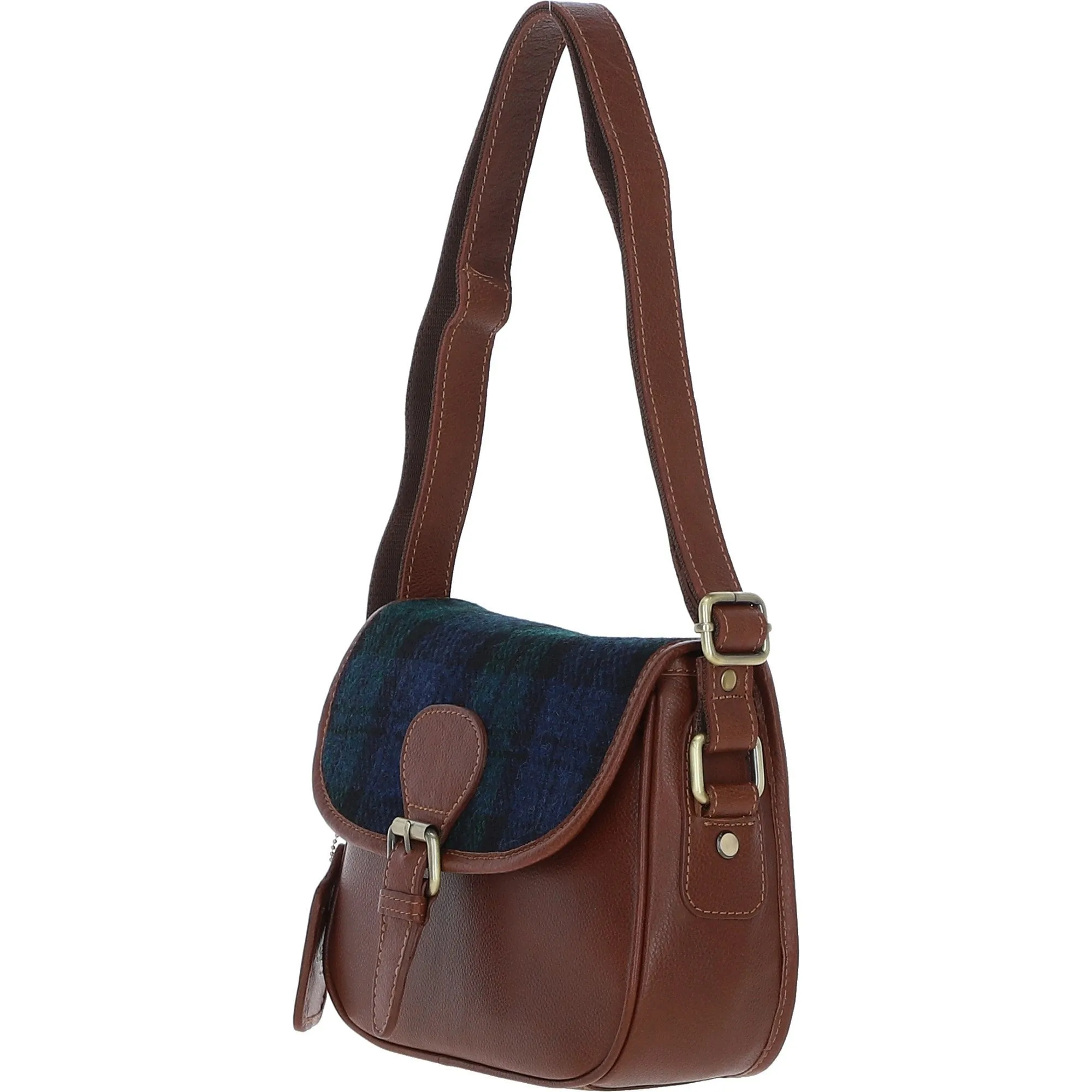 Elegant Ashwood Leather & Harris Tweed Crossbody Bag Tan/Watch: TW-27-04-TW