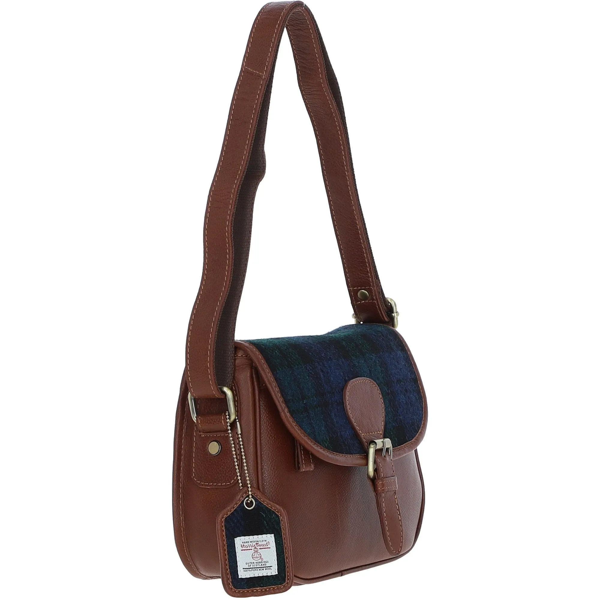 Elegant Ashwood Leather & Harris Tweed Crossbody Bag Tan/Watch: TW-27-04-TW