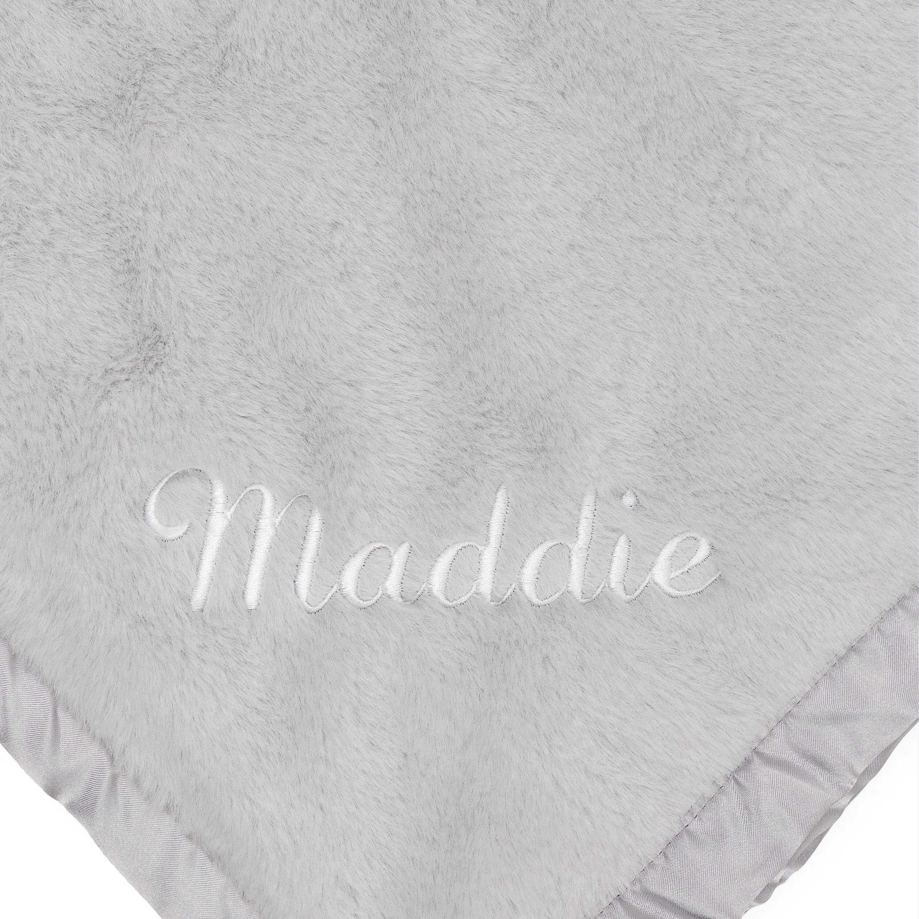 Embroidered Neutral Light Gray Plush Blanket