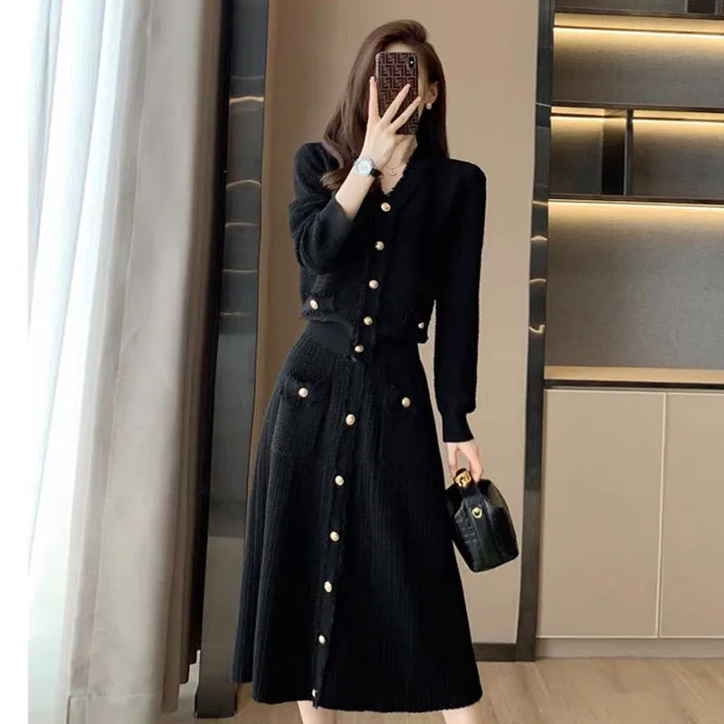 European station's new autumn clothing fashionable small fragrance style knitted sweater skirt slim and elegant retro European s