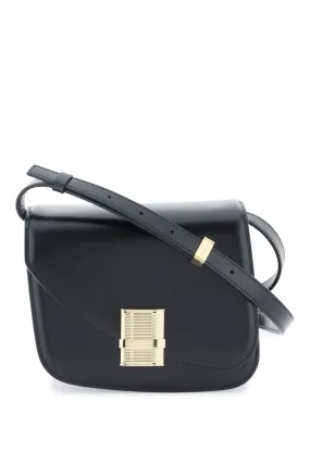 FERRAGAMO Asymmetric Foldover Crossbody Bag in Black Calf Leather for Women