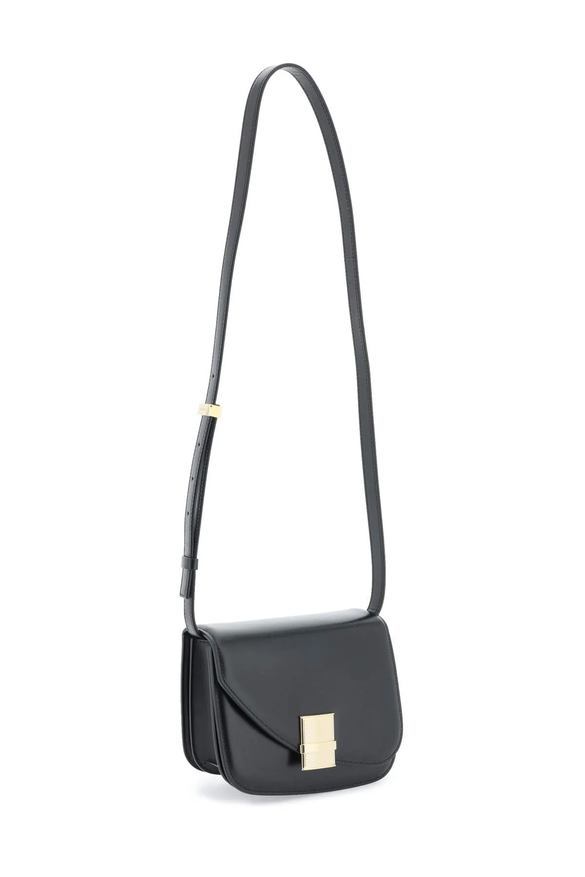 FERRAGAMO Asymmetric Foldover Crossbody Bag in Black Calf Leather for Women