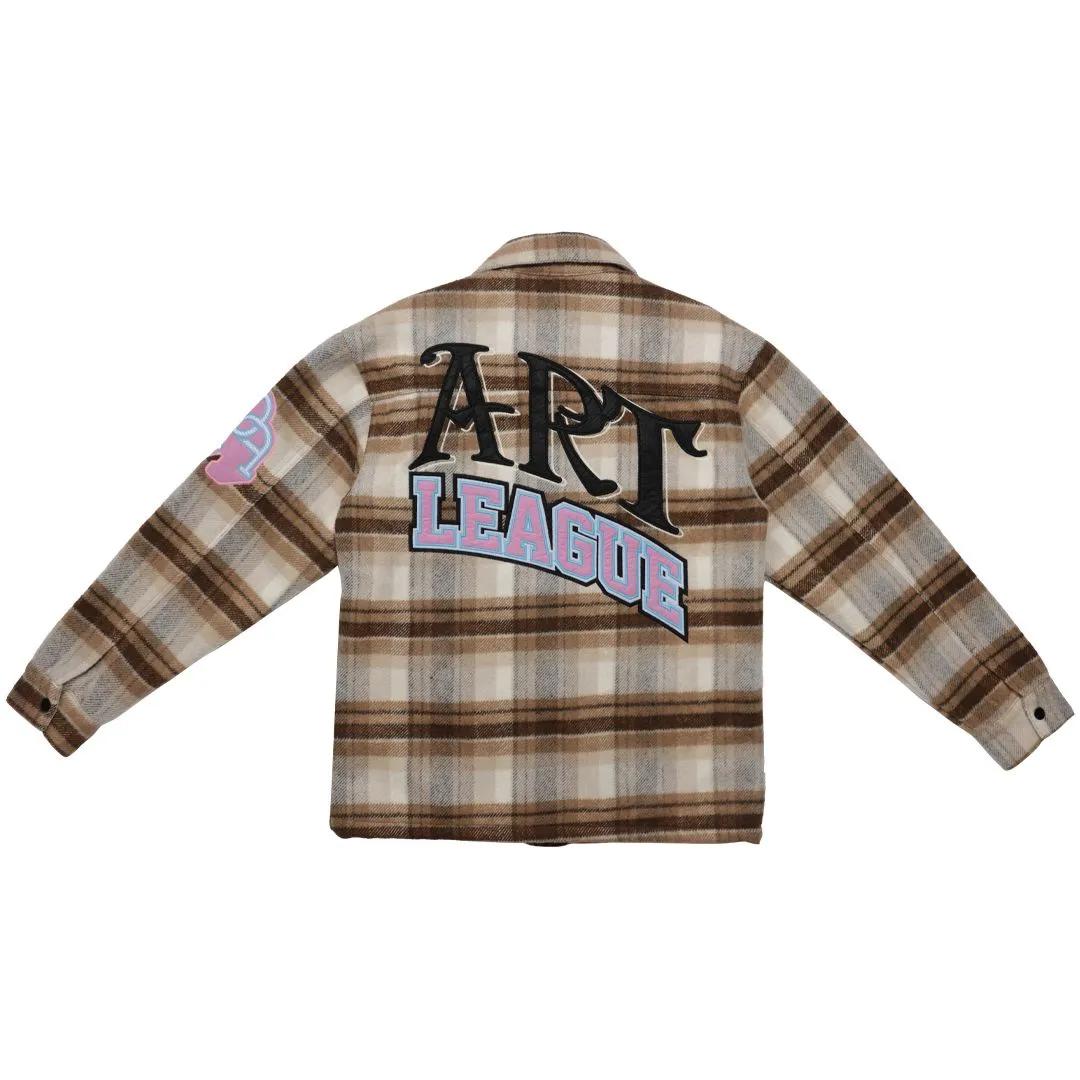 First Row Art League Multi Patches Shacket  Brown Jacket