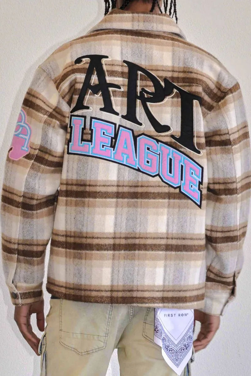 First Row Art League Multi Patches Shacket  Brown Jacket