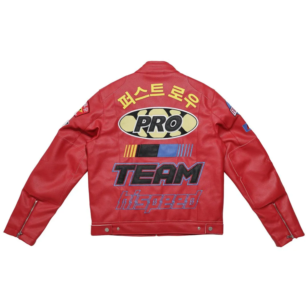 First Row Motor Racing Leather Red Jacket 