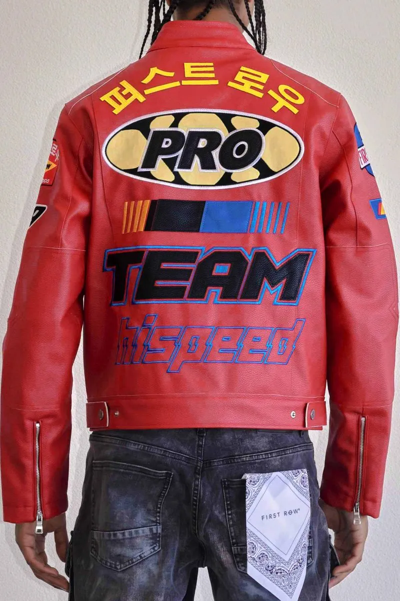 First Row Motor Racing Leather Red Jacket 