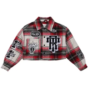 First Row Trophy Room  Multi Patches Shacket Red Women's Jacket