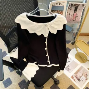 French retro temperament, unique and chic ruffled slimming long-sleeved sweater tops for women, new fall style