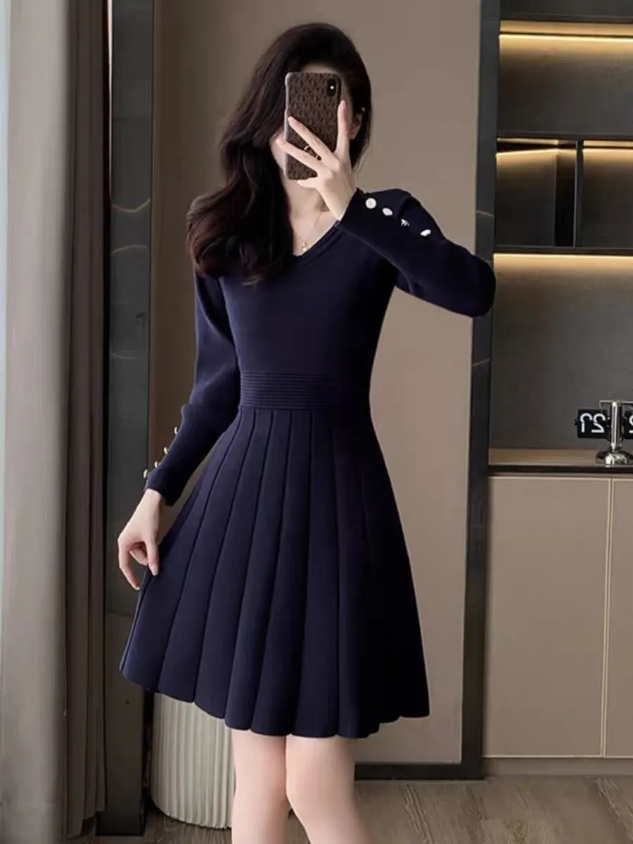 French style small fragrant knitted dress for women in autumn and winter new style small high-end bottoming A-line sweater skirt