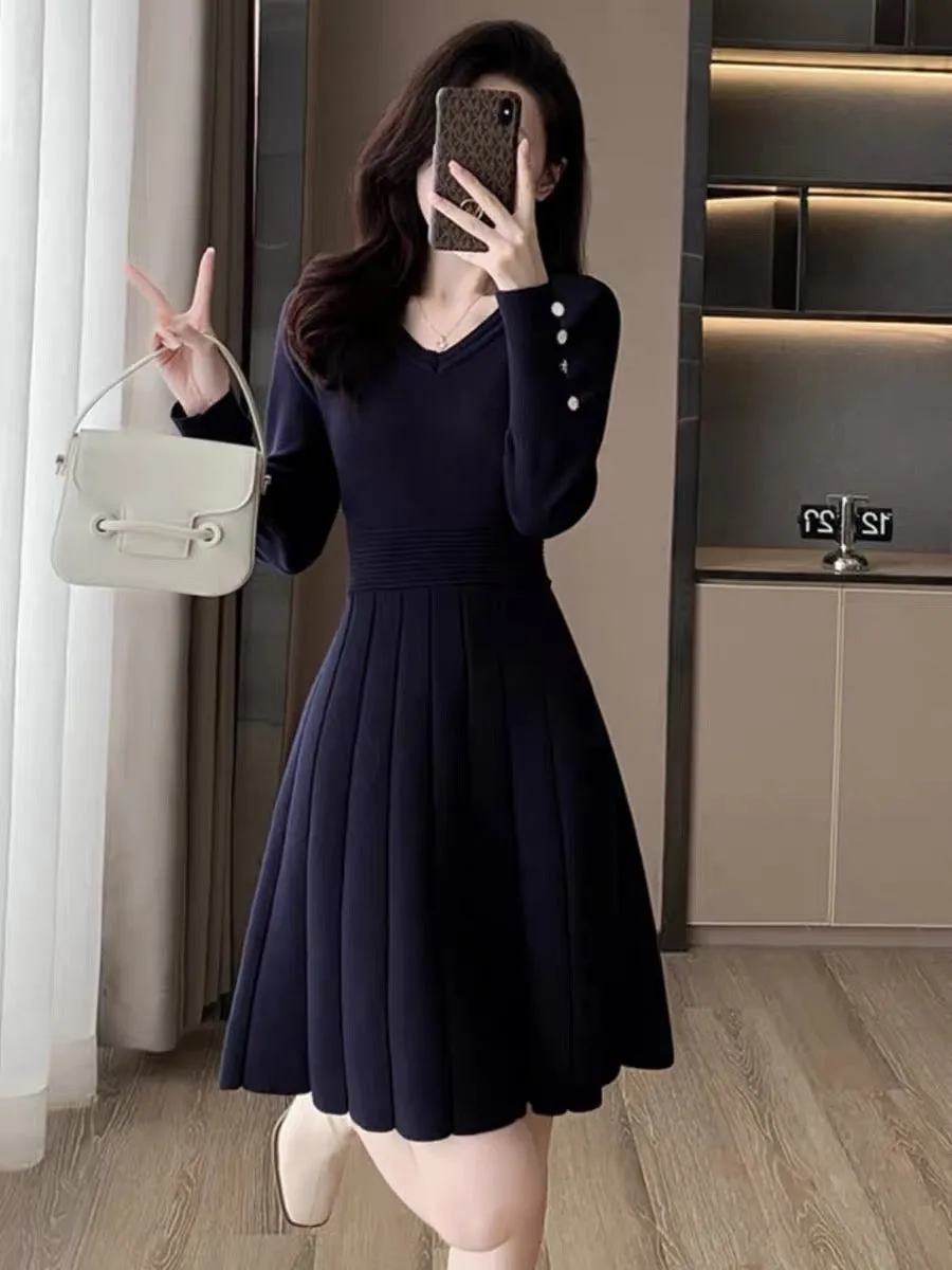 French style small fragrant knitted dress for women in autumn and winter new style small high-end bottoming A-line sweater skirt