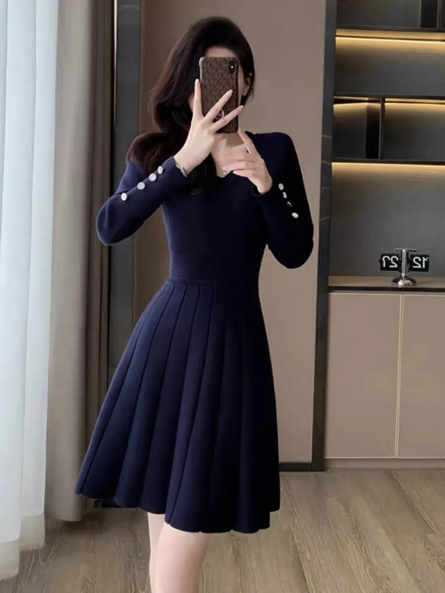 French style small fragrant knitted dress for women in autumn and winter new style small high-end bottoming A-line sweater skirt