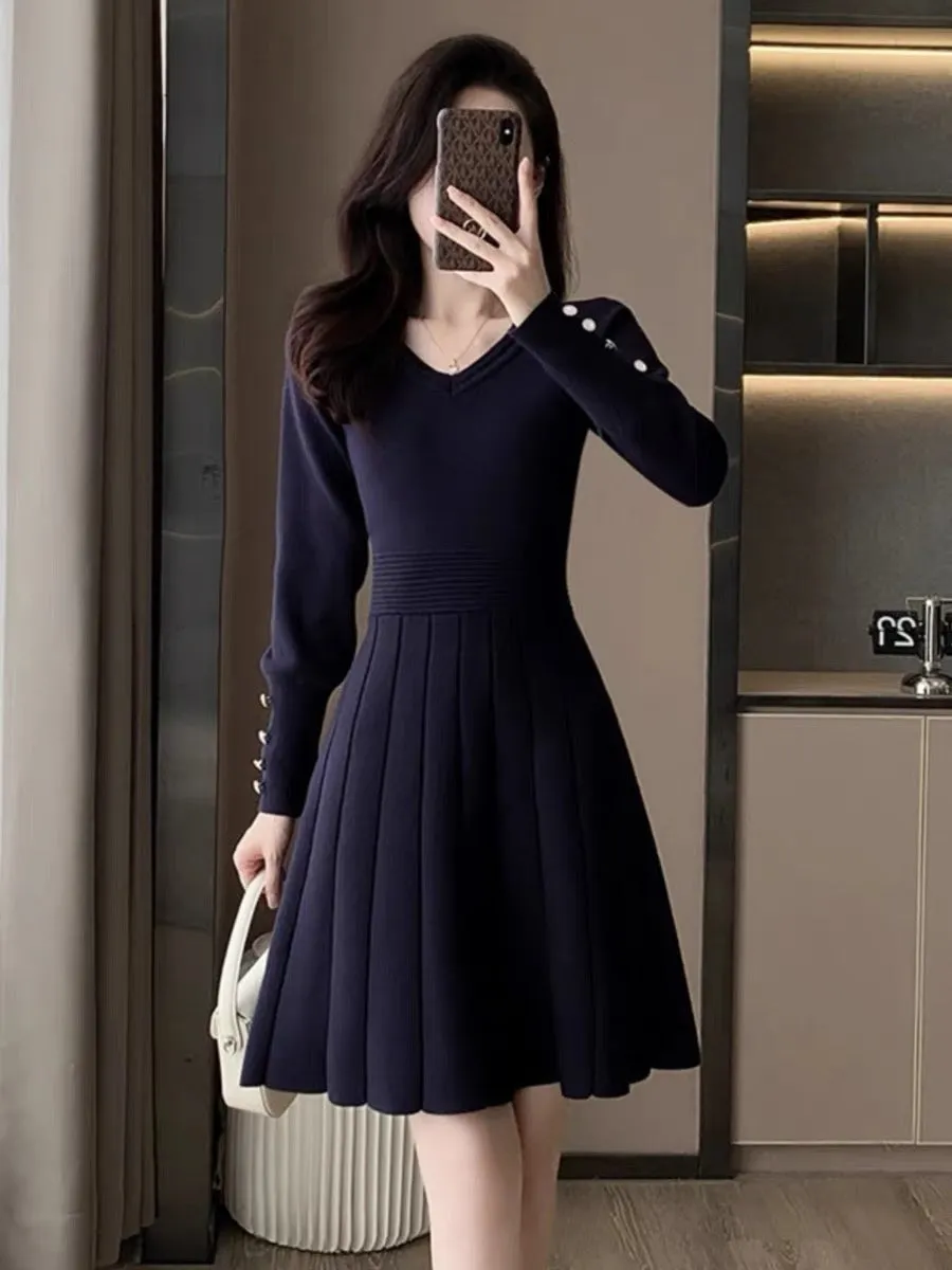 French style small fragrant knitted dress for women in autumn and winter new style small high-end bottoming A-line sweater skirt