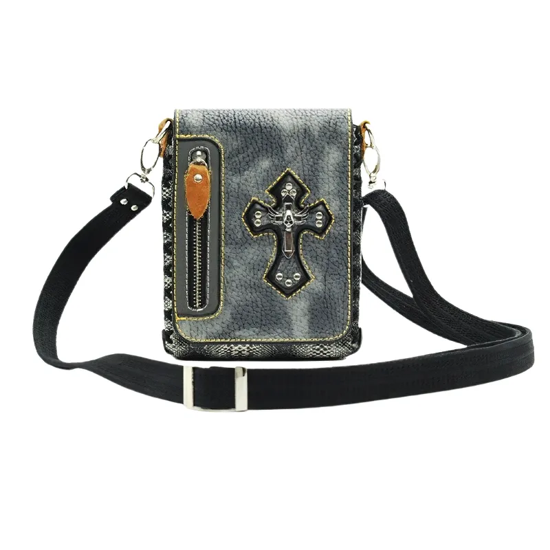 Gothic Stylish PU Leather Crossbody bag Skull Punk / Shoulder Bag with Rivet Cross