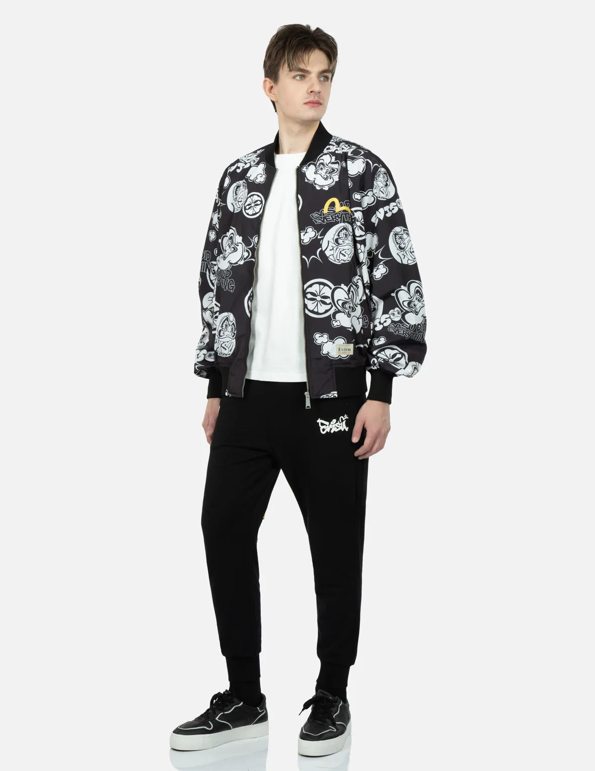 Graffiti Daruma Allover Print Bomber Jacket