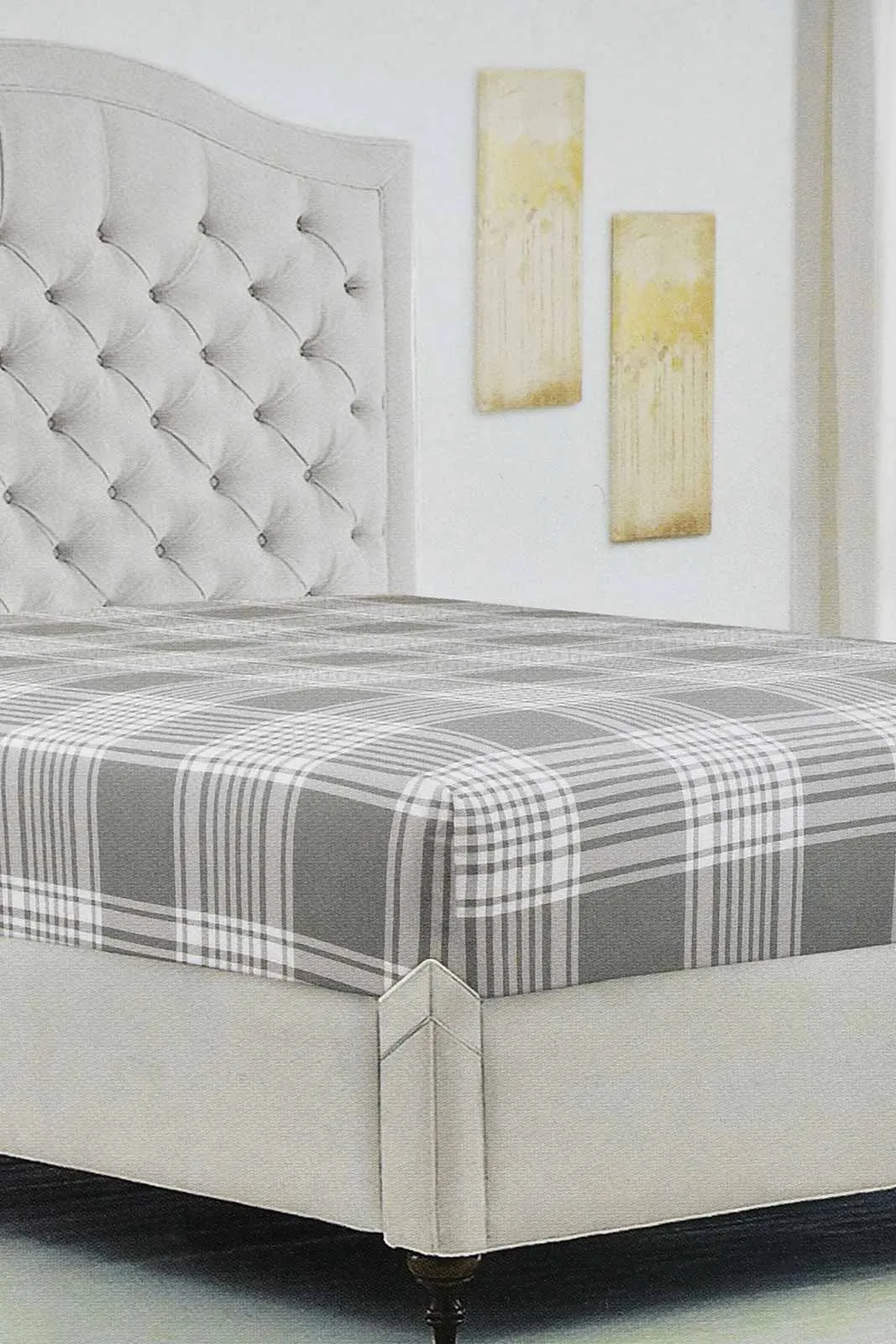 Grey And White Checkered Fitted Sheet (King Size)