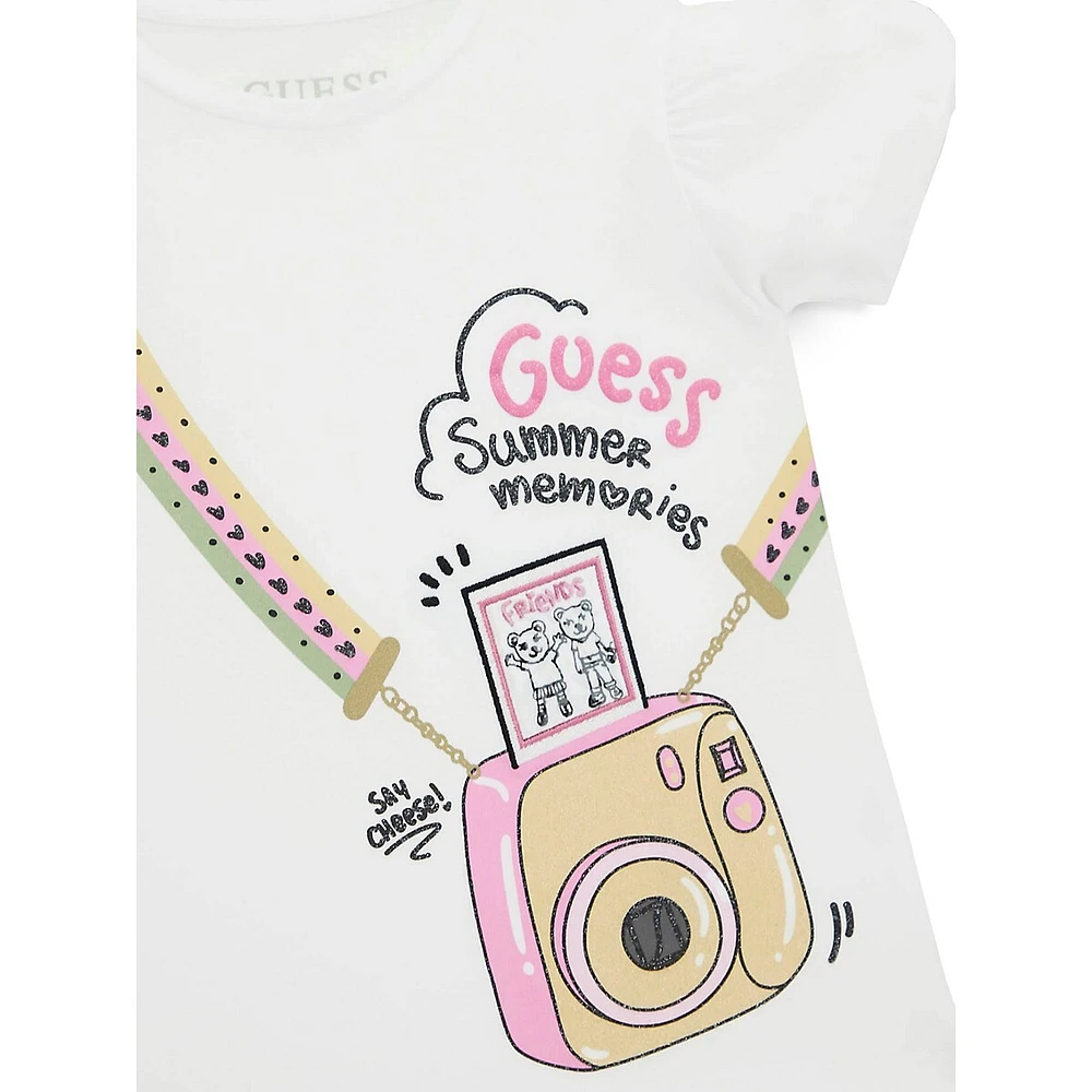 GUESS Little Girl's Camera-Print Logo T-Shirt