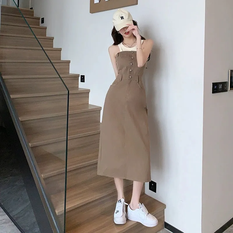 High-end retro gentle lady vest dress two-piece set women's summer tube top slit mid-length suit skirt