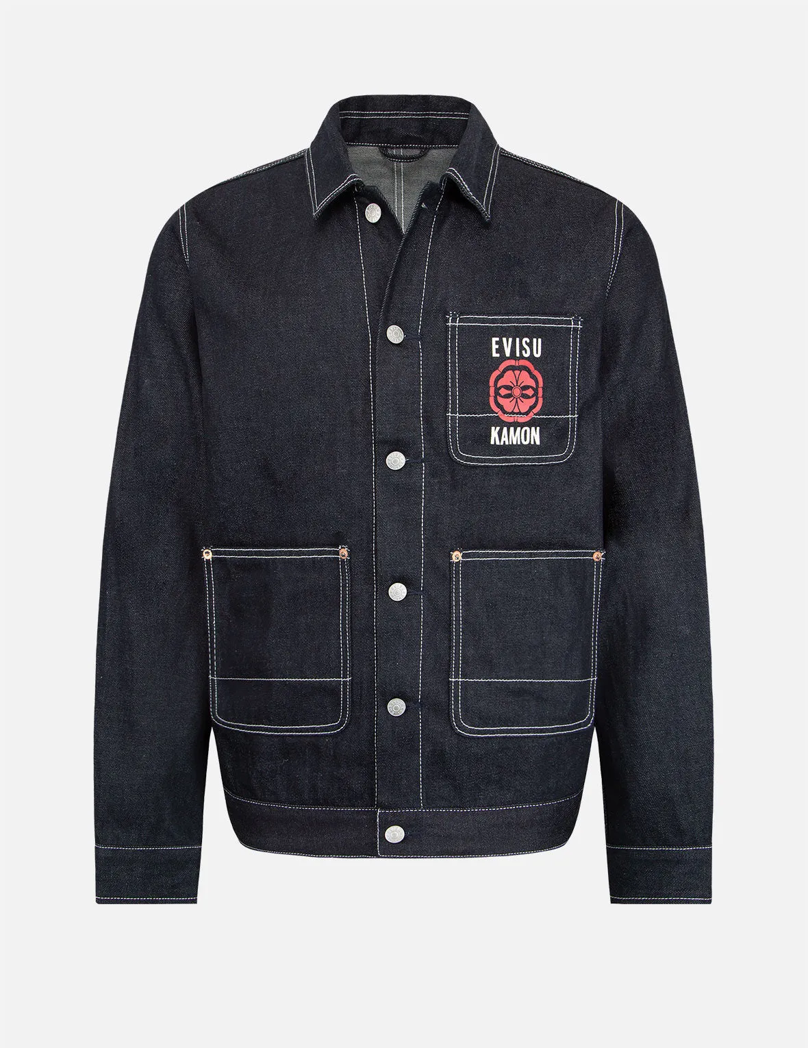 Kamon and Logo Print Denim Shirt Jacket