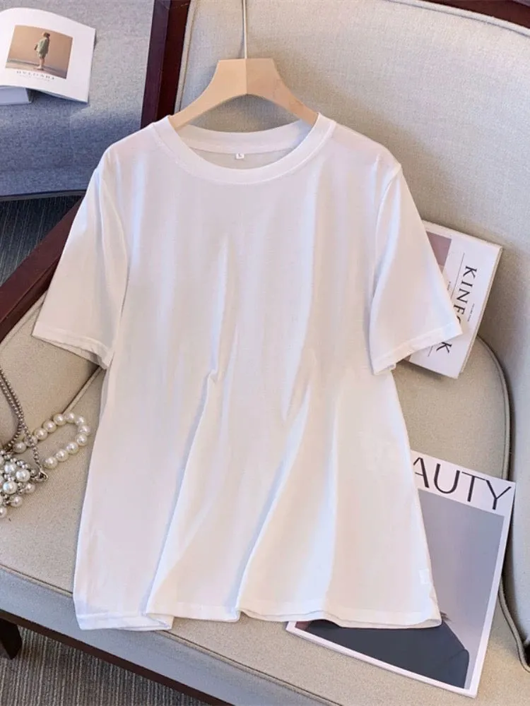 Large size summer slim vest short-sleeved T-shirt for women with slightly fat mm, western style fashionable age-reducing casual 